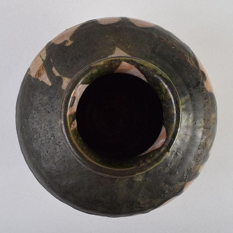 北大路魯山人作　織部焼　壷　時代箱　M　R9375H