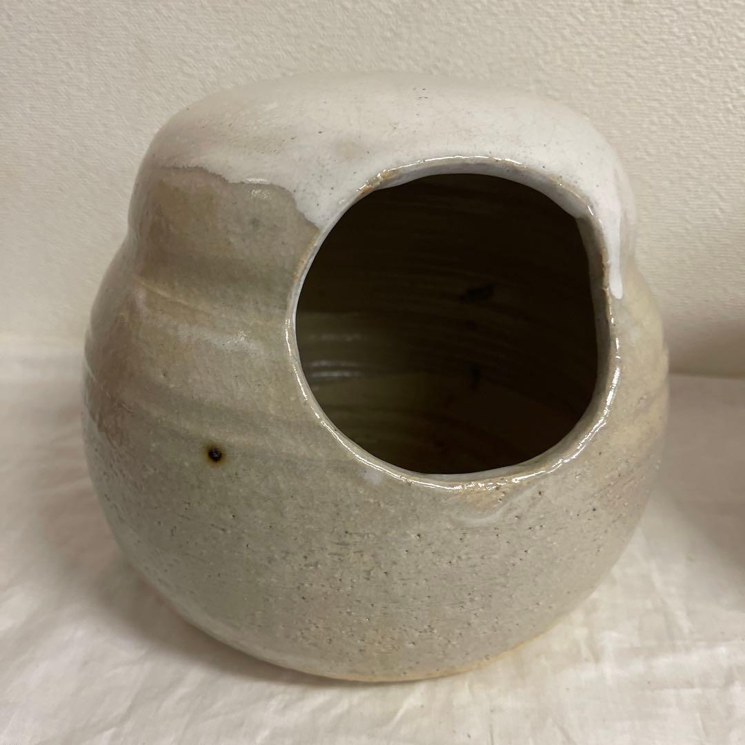 萩焼　十代三輪休雪　だるま手焙　一対　長期保管品