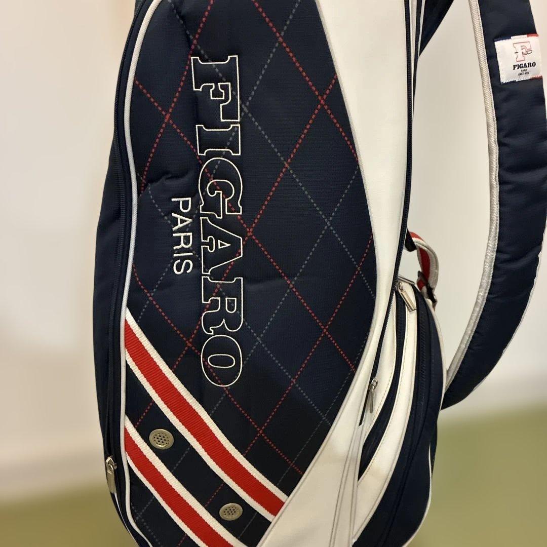 【美品】FIGARO キャディバッグ ネイビー/ホワイト/レッド