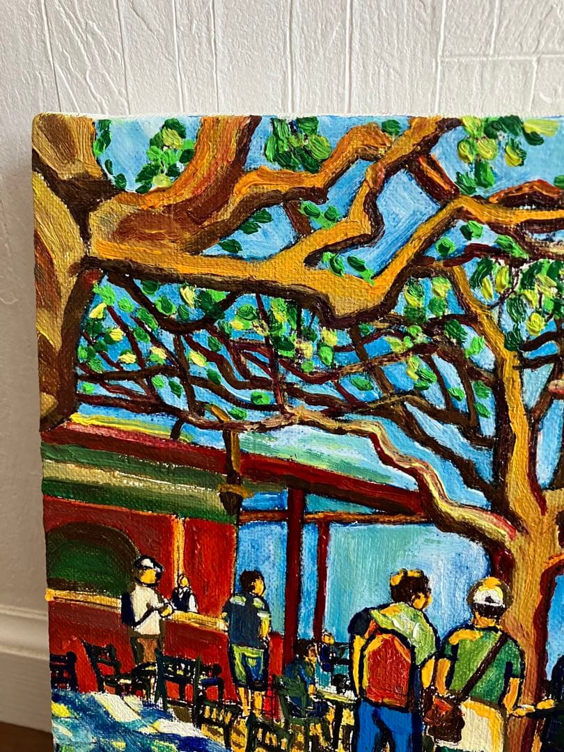 油彩画　油絵　絵画　カフェテリア　M8号　ヨーロッパ風景画