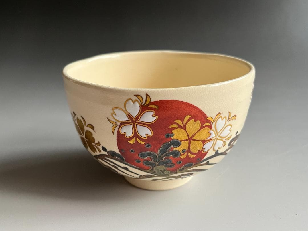 小峠丹山　 葛芳　 日の出桜の絵　 茶碗　 茶道具
