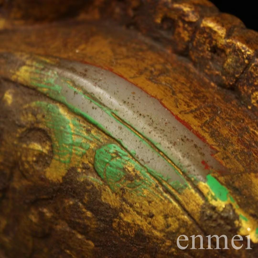 中国古美術・旧蔵白玉鎏金彩絵の鴨置物・置物・文房具・インテリア