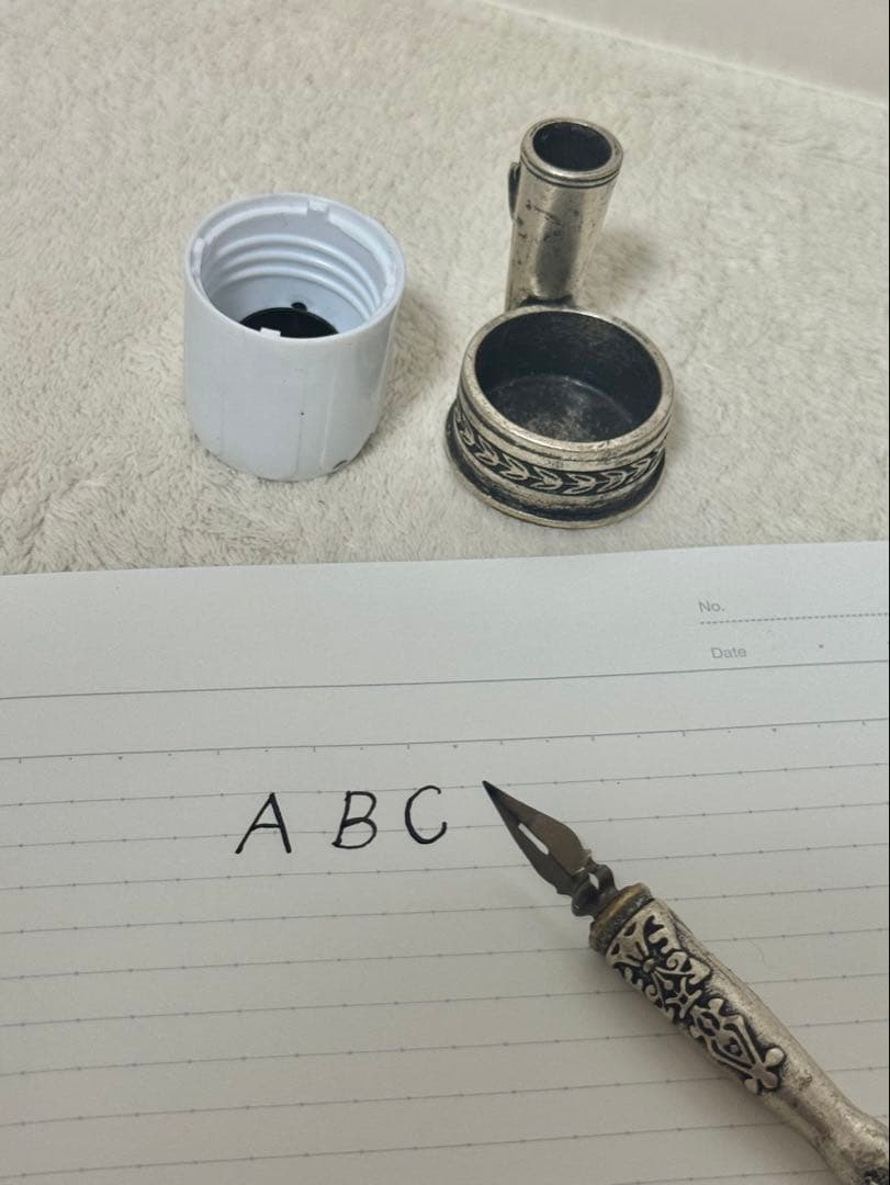 シルバー高級ハンドメイド　フルール・ド・リス ペンとインクポット シルバー万年筆