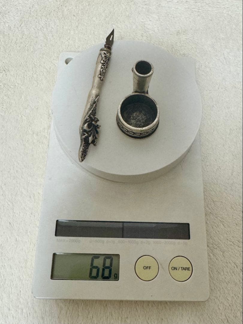 シルバー高級ハンドメイド　フルール・ド・リス ペンとインクポット シルバー万年筆