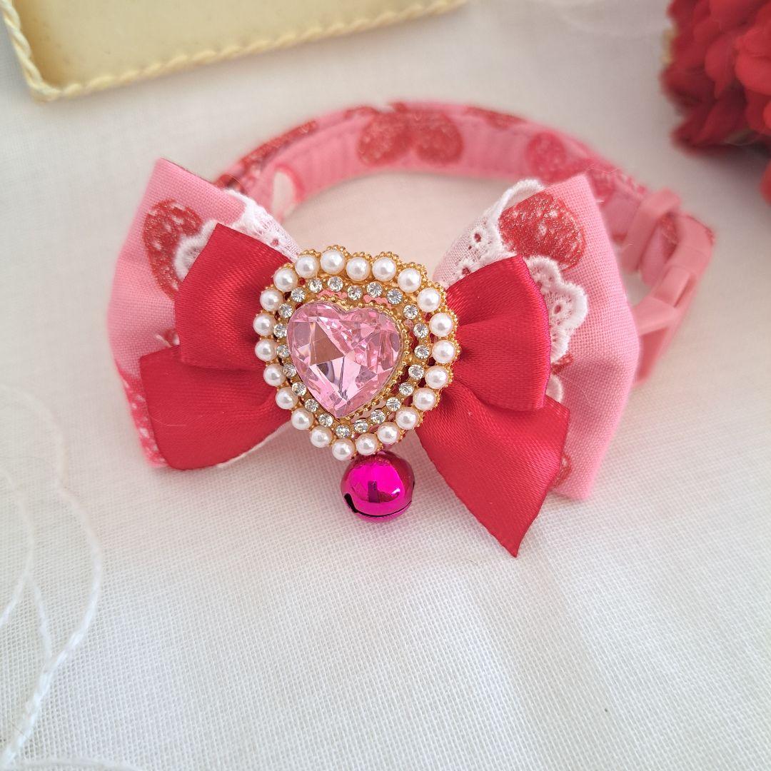 はいど。、バレンタインハート(ピンク)わんちゃん猫ちゃん用首輪