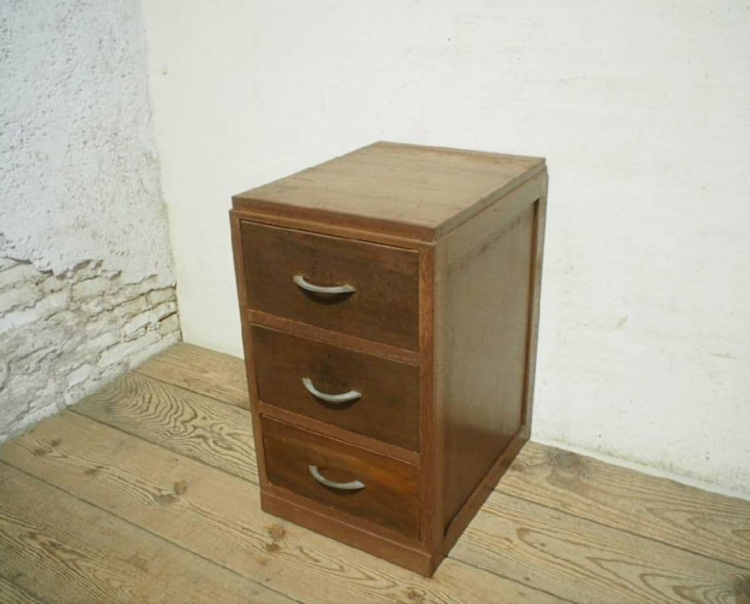 1109 ヴィンテージ　ラワンの袖机　サイドテーブル　収納棚　引き出し　レトロ