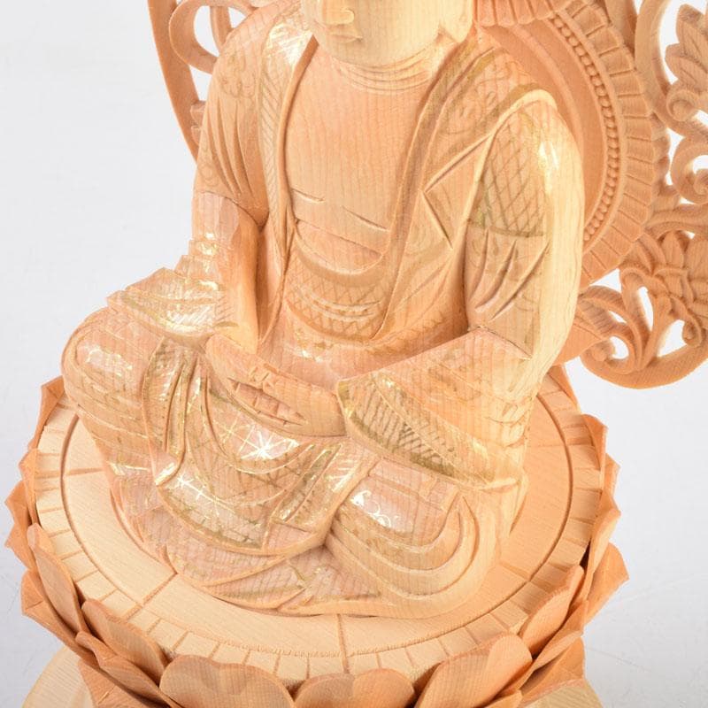 仏教美術　桧彫刻　釈迦如来座像　仏像　蓮華台　C　8982