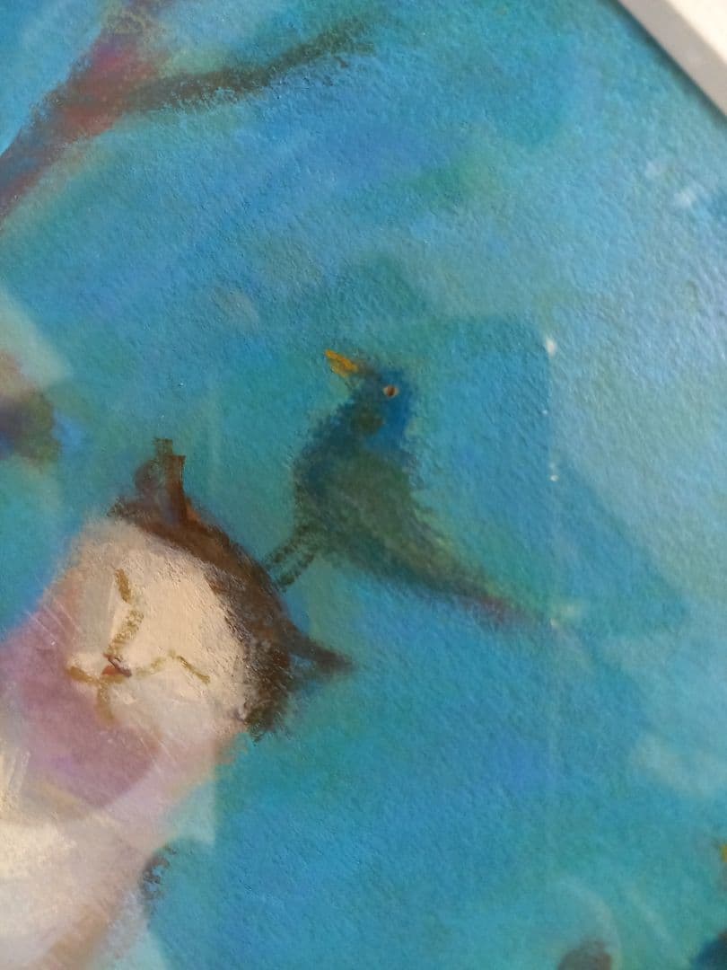 題名　山登り　布施和佳子　猫　作家　パステル画　北欧　モダン　アート