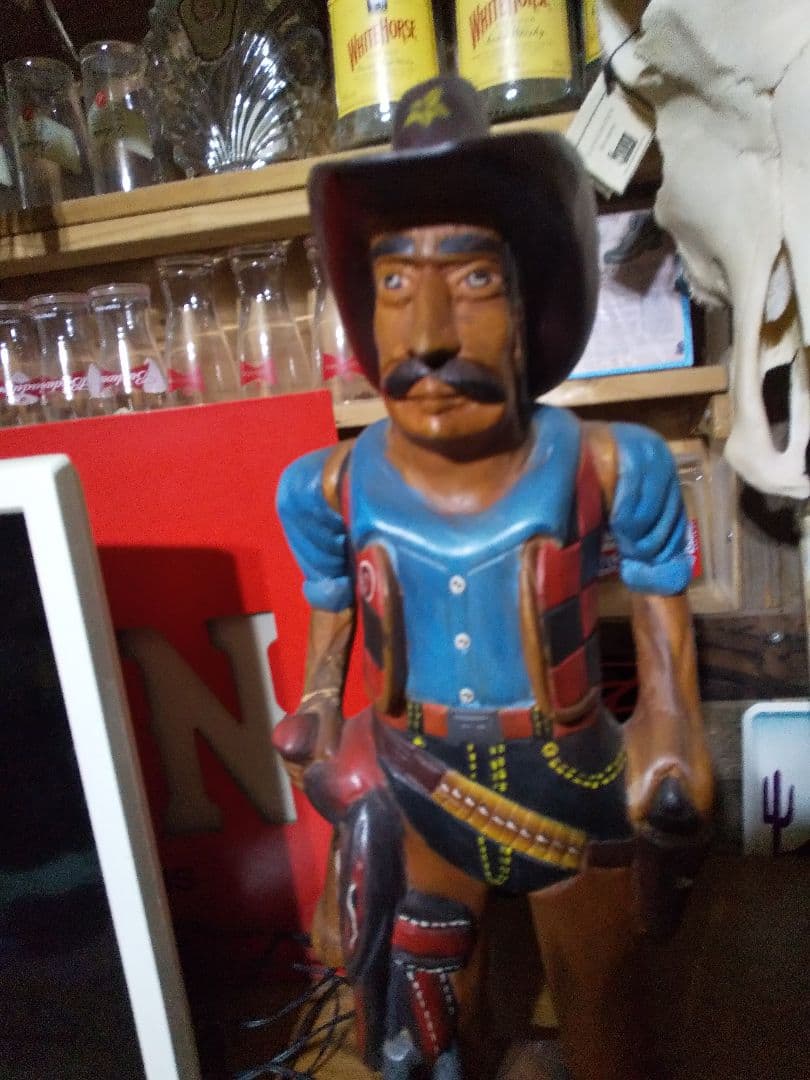 アンティーク 木彫りハンドメイドウッドカービング カウボーイ インテリア