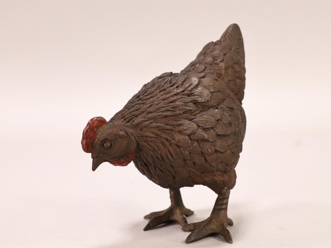 BK442　時代金工　古銅　双鶏　置物　ブロンズ　床飾り　金運　仕事運　子孫繁栄