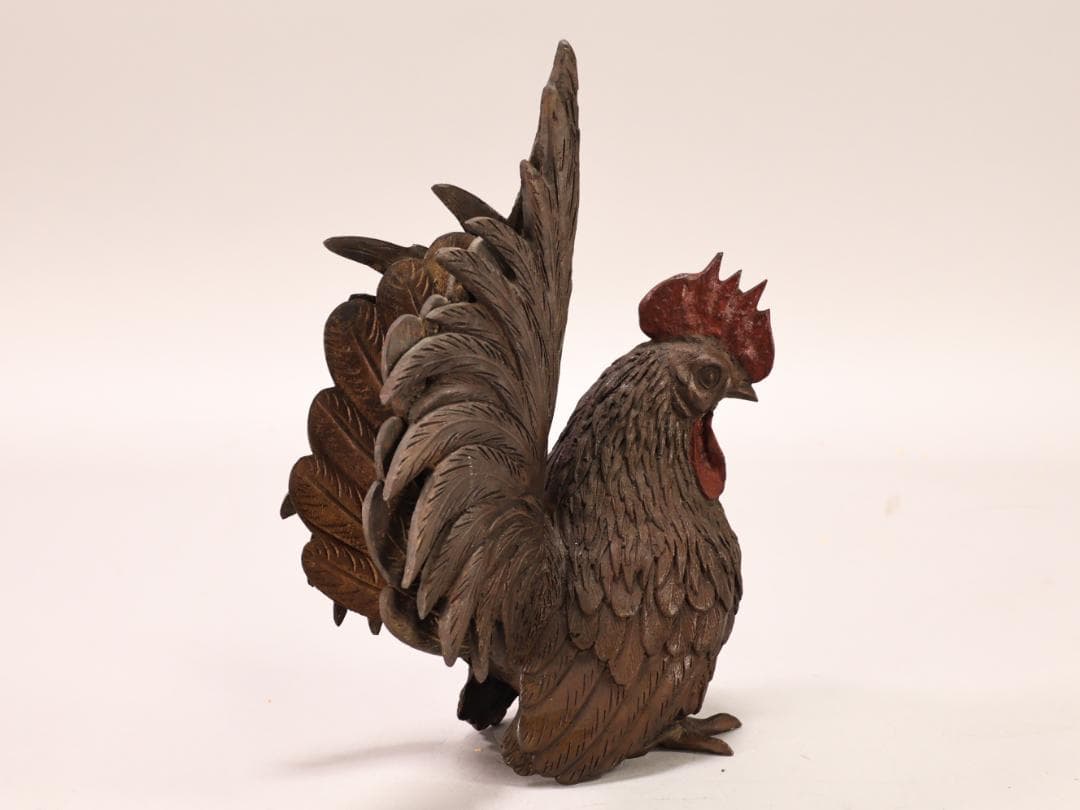 BK442　時代金工　古銅　双鶏　置物　ブロンズ　床飾り　金運　仕事運　子孫繁栄