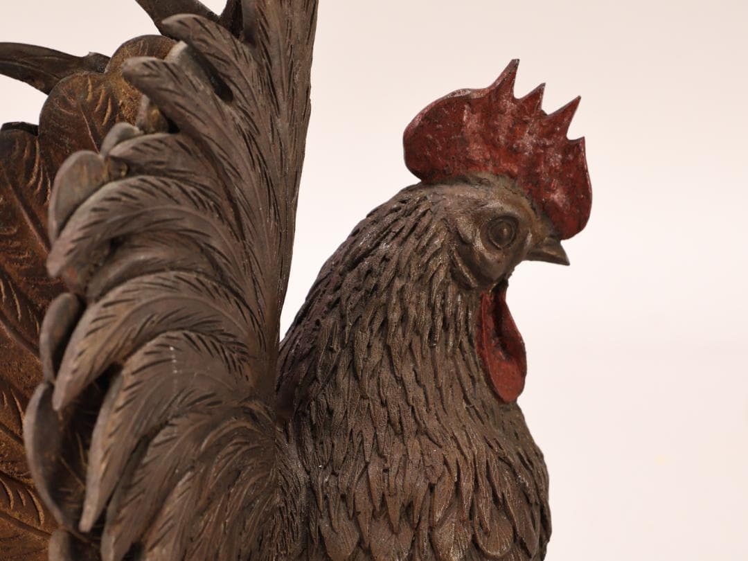 BK442　時代金工　古銅　双鶏　置物　ブロンズ　床飾り　金運　仕事運　子孫繁栄