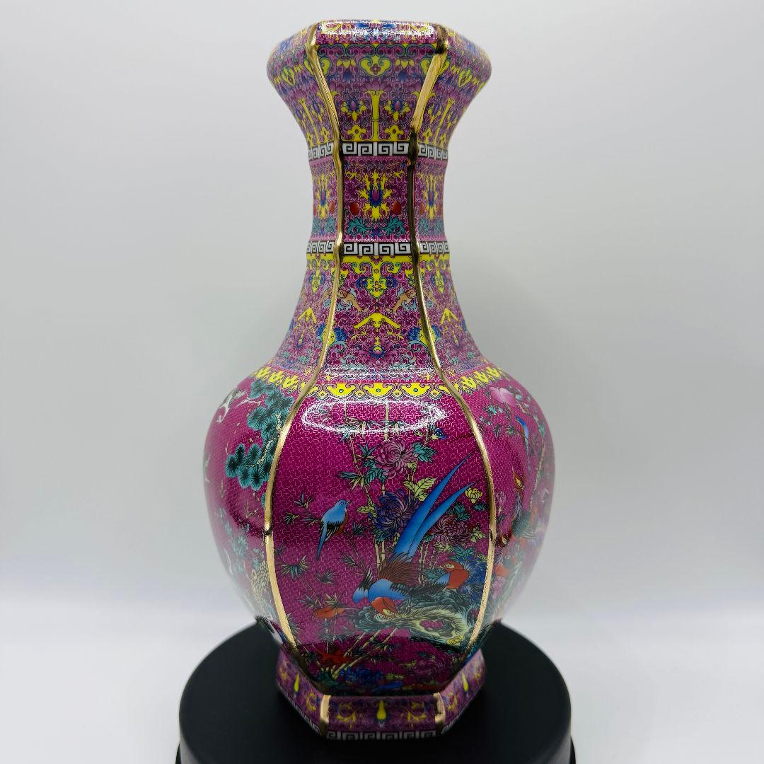 R107 ほうろう彩色 花瓶（かびん）陶磁器 アンティーク