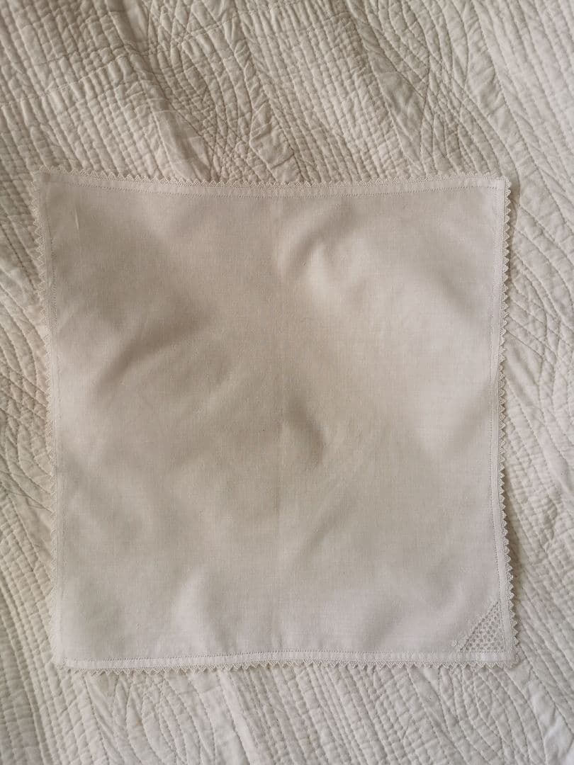 アンティーク 緻密なシュバルム白糸刺繍 繊細なトライアングルフリル ハンカチ β