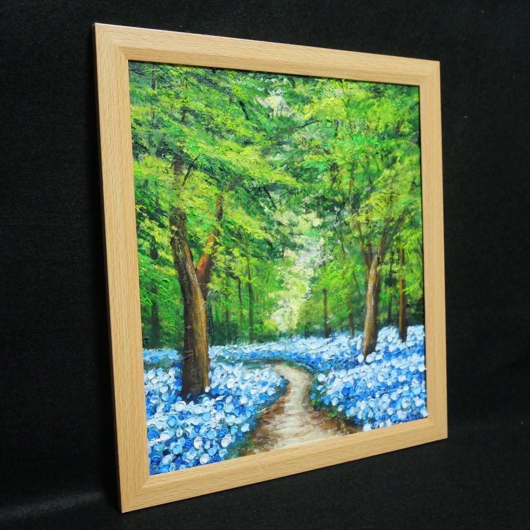 油絵 油彩 油彩画 絵 絵画【森の中の青い花】