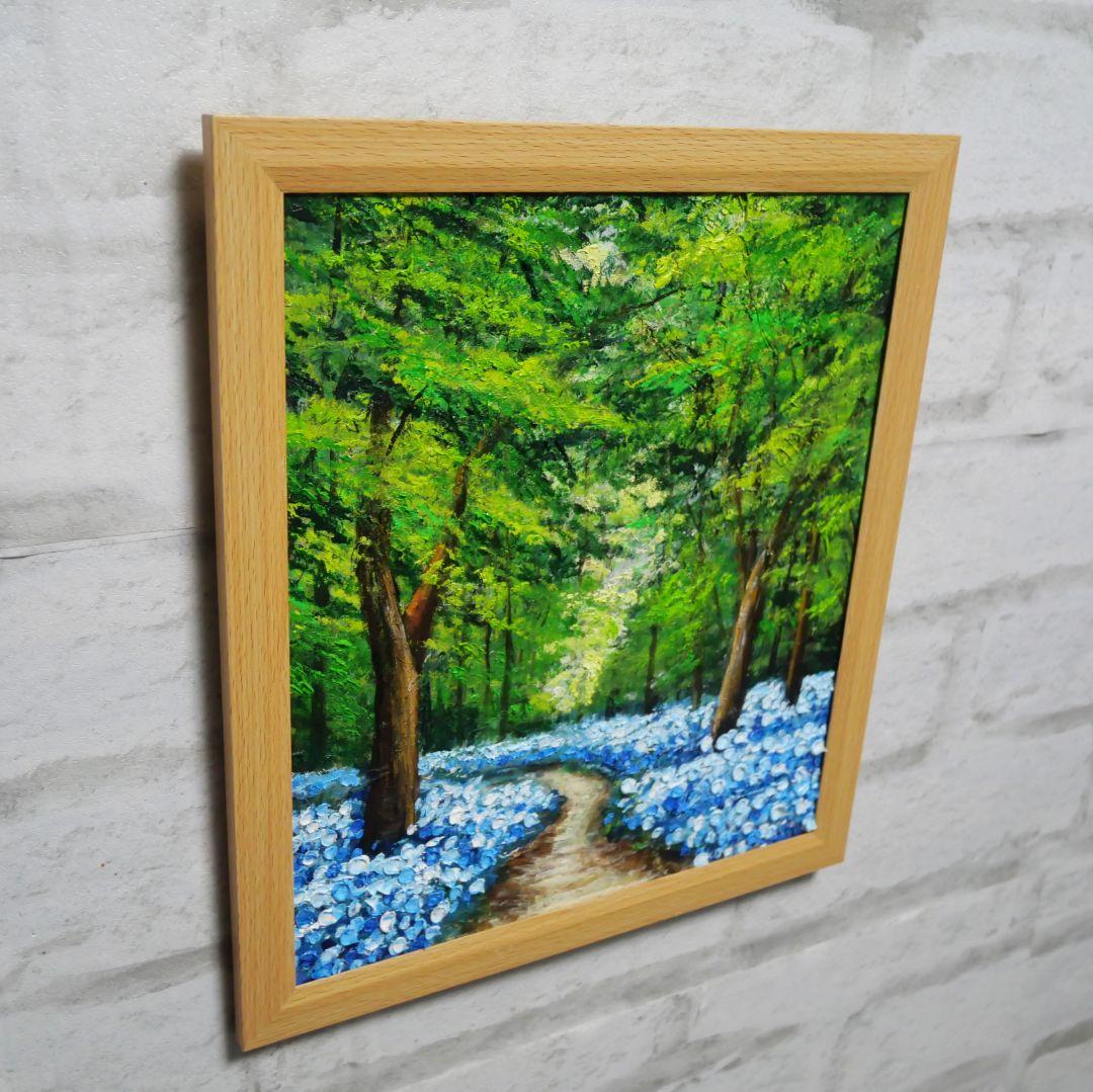 油絵 油彩 油彩画 絵 絵画【森の中の青い花】