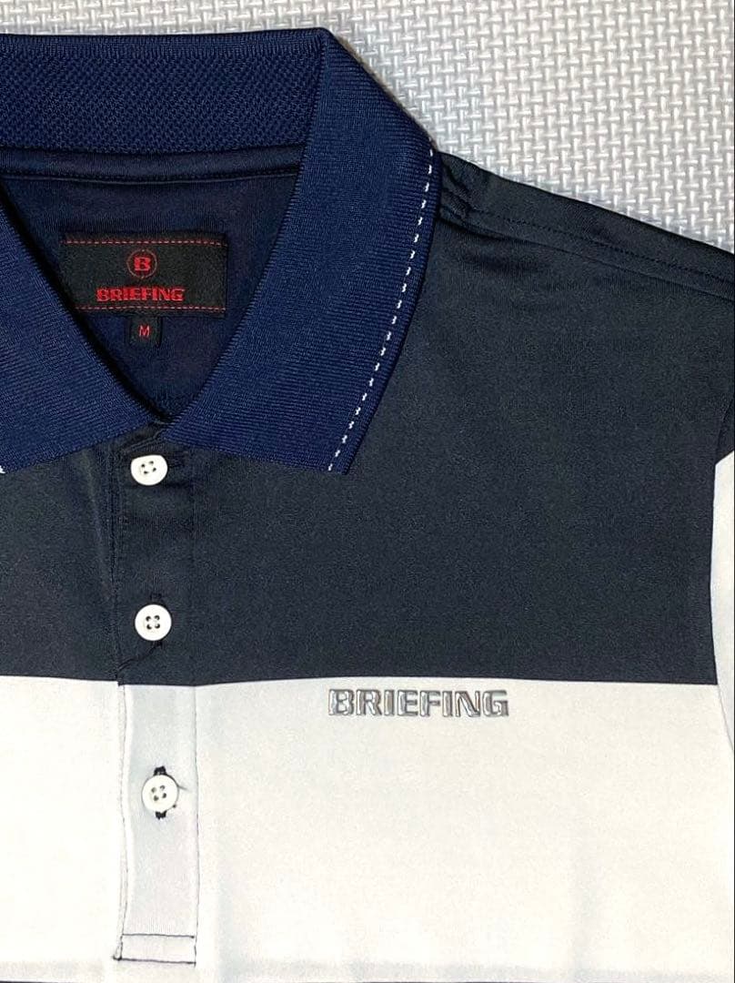 BRIEFING GOLF MS ワイドストライプポロシャツ（NAVY／M）