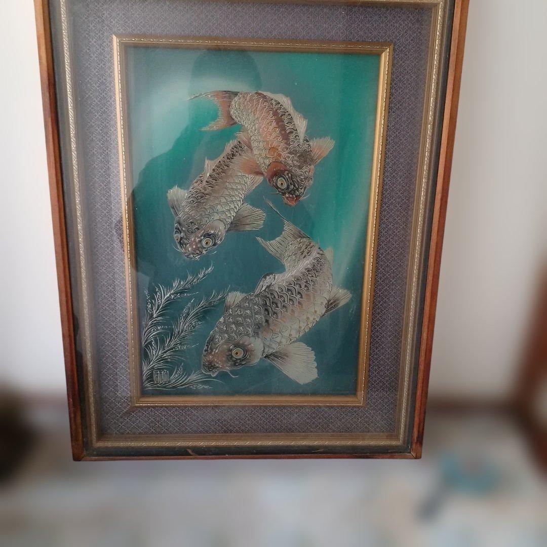 鯉の日本画 木製フレーム