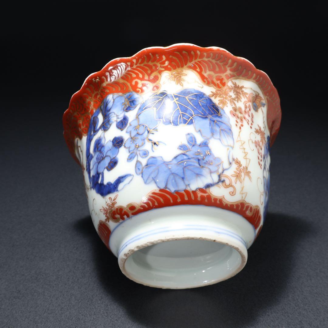 伊万里金襴手花図大向付∅13㎝　骨董　古伊万里　R0286w2ダH