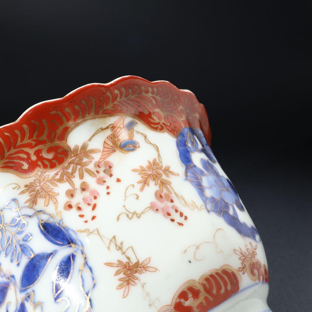 伊万里金襴手花図大向付∅13㎝　骨董　古伊万里　R0286w2ダH