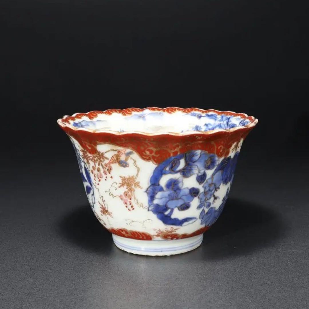 伊万里金襴手花図大向付∅13㎝　骨董　古伊万里　R0286w2ダH