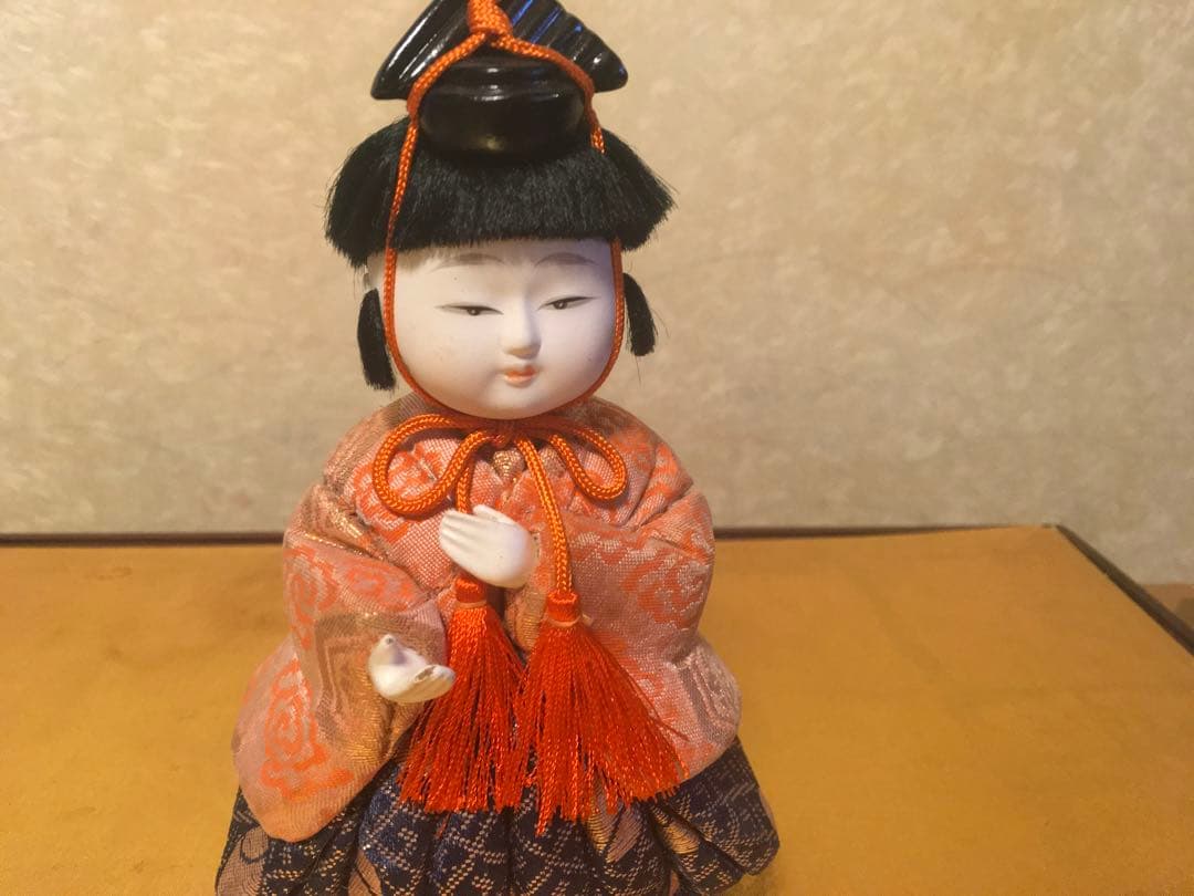 木目込雛人形　人間国宝　原米州作　5人囃子　 オレンジと青の模様