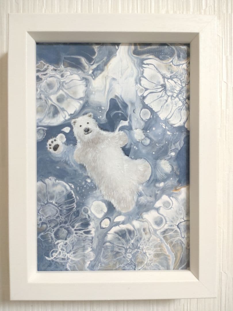 シロクマの油絵【アイスフロート】1点物の原画◆作者サイン入り/油彩画