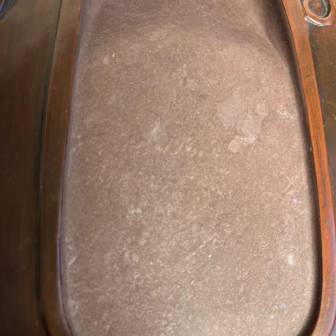 ⭕️赤間硯　龍泉堂　正隆　阿野硯製作所　蔦葉と蔓彫刻硯　珍しく縁内側高　希少硯