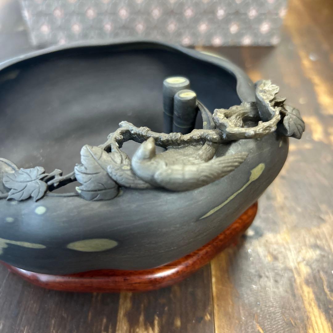 書道 硯 梅花坑水盂枝に鳥型　美術品　芸術家　骨董品　工芸品　最高級　逸品　中国
