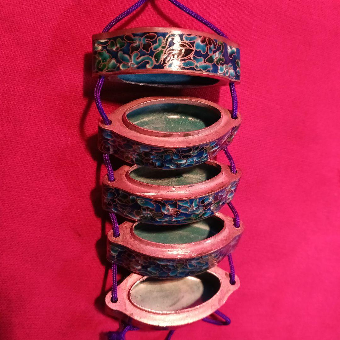 印籠　銅線有線七宝　根付け　緒締め玉付き　古物