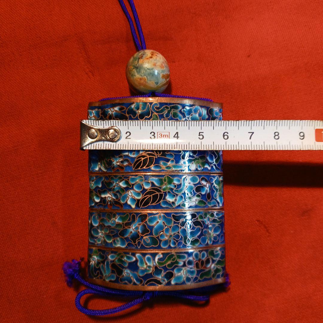 印籠　銅線有線七宝　根付け　緒締め玉付き　古物