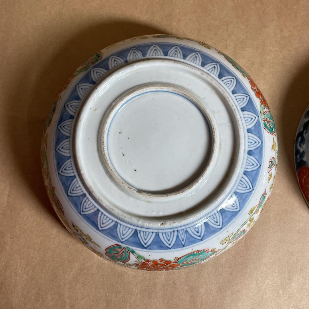 鉢2点　【m142 二重高台　伊万里　骨董　レトロ　深鉢　呉須色絵　染付】