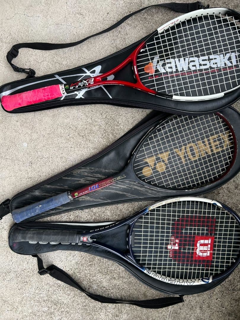 テニスラケット3本セット (Kawasaki, Wilson, YONEX)