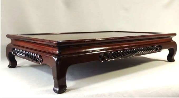 [未使用 美品]大阪唐木指物　花台　本紫檀　無垢　伝統的工芸品　菊透し彫　日本製