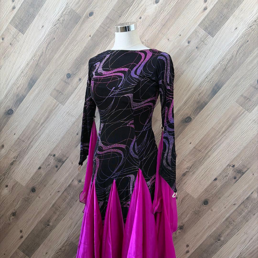 サンヨシムラ 日本製 社交ダンス 衣装 長袖 ドレス ラテン スタンダード 黒L