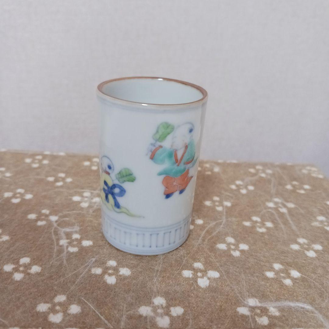 高野昭阿弥作　3点セット (茶碗、振出、巾筒) 色紙唐子 茶道具