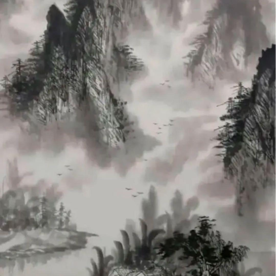 中国の水墨画、盧景春 肉筆漓江煙雨 掛け軸 大幅 名品绘画 。