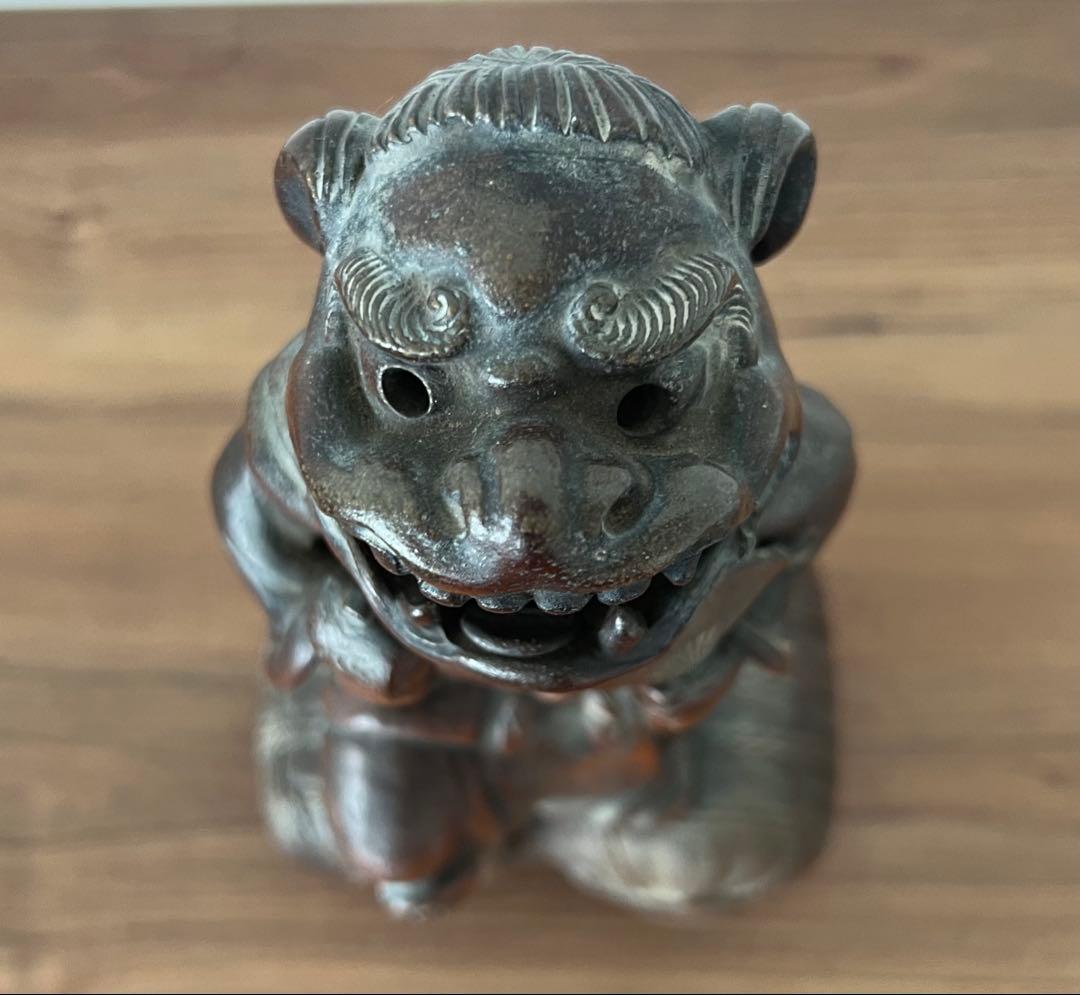 備前焼 獅子舞像置物 江戸末期頃 縁起物 大黒天 収納木箱付き アンティーク