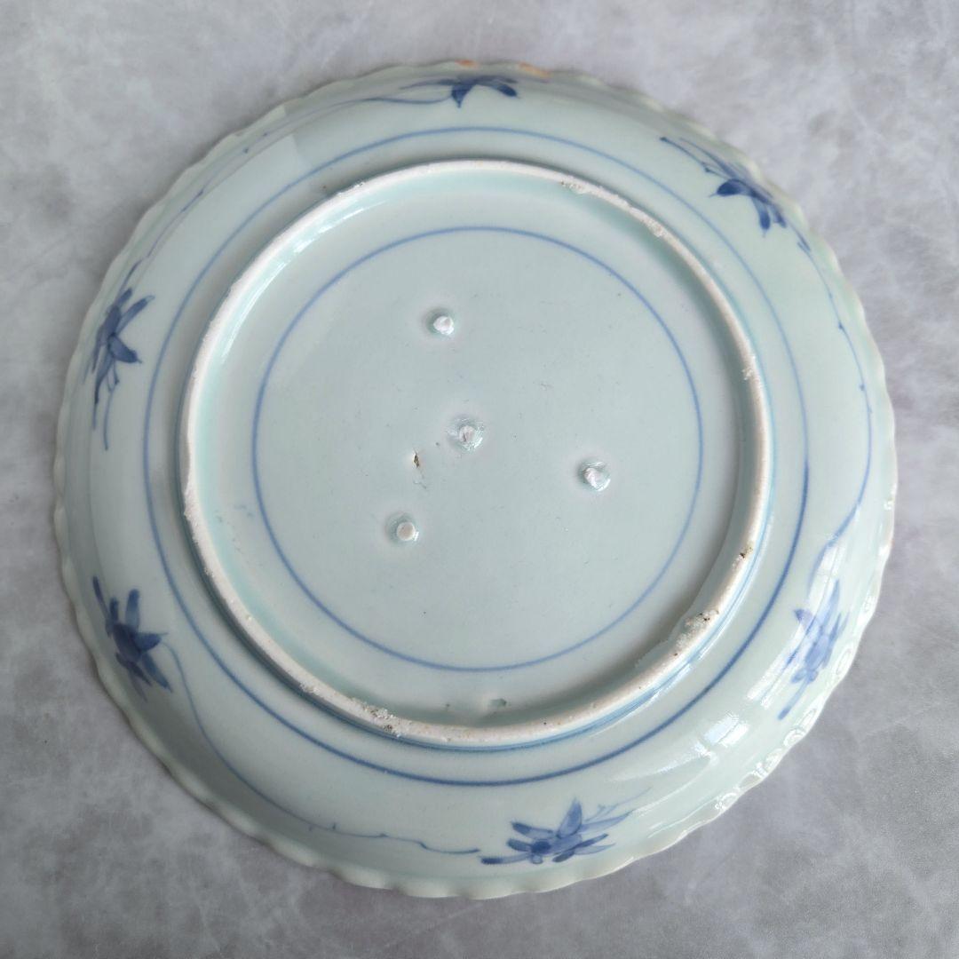 古伊万里　染付　葡萄文　六寸皿　江戸時代　骨董　アンティーク　金継ぎ　有田焼