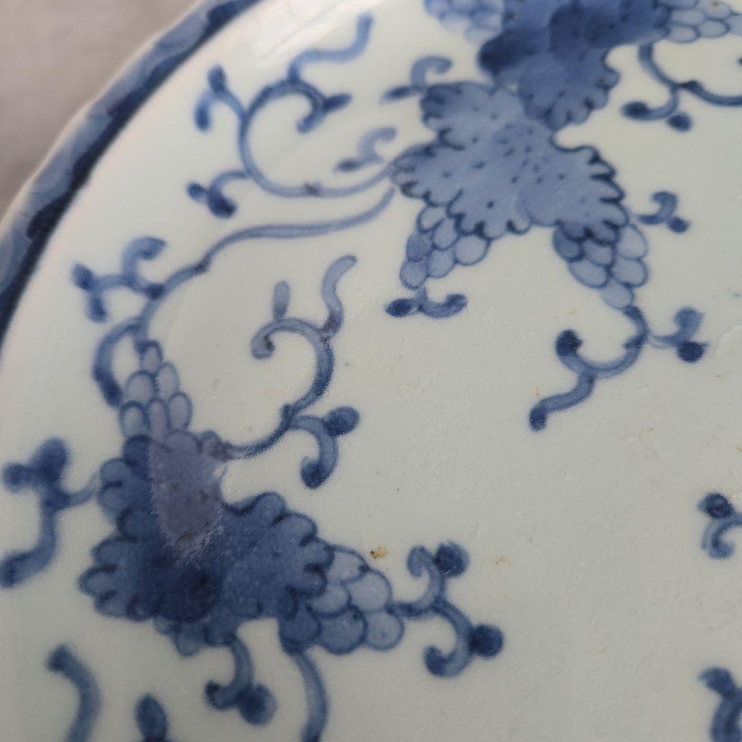古伊万里　染付　葡萄文　六寸皿　江戸時代　骨董　アンティーク　金継ぎ　有田焼