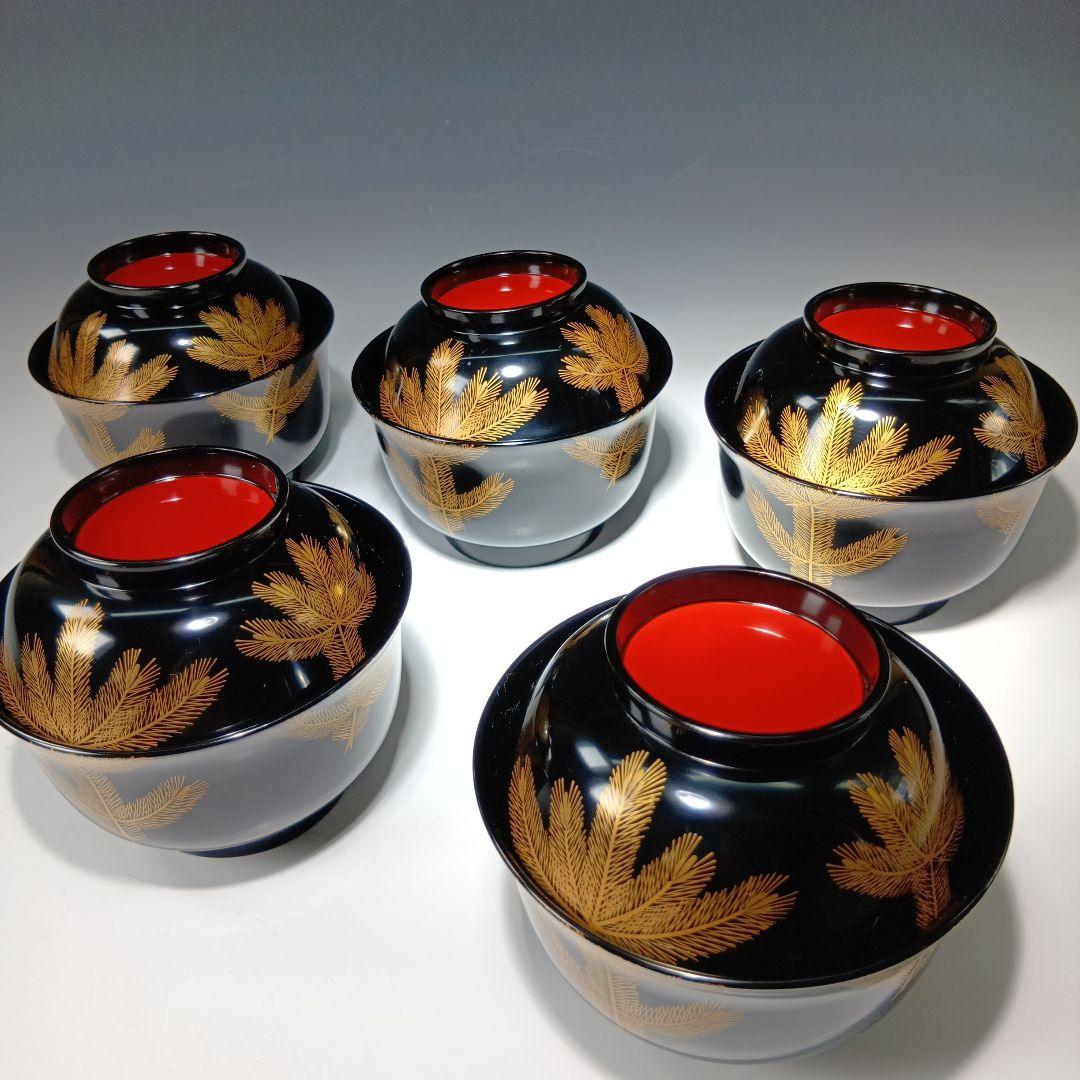 最終値下げ輪島塗　吸物椀5客　在銘(喜平)作　共箱　 美品