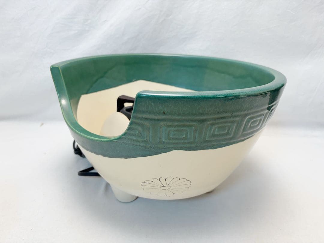 茶道具 織部 紅鉢型 野々田商店製電熱器 松地紋釜 敷板付 2点セット 紙箱