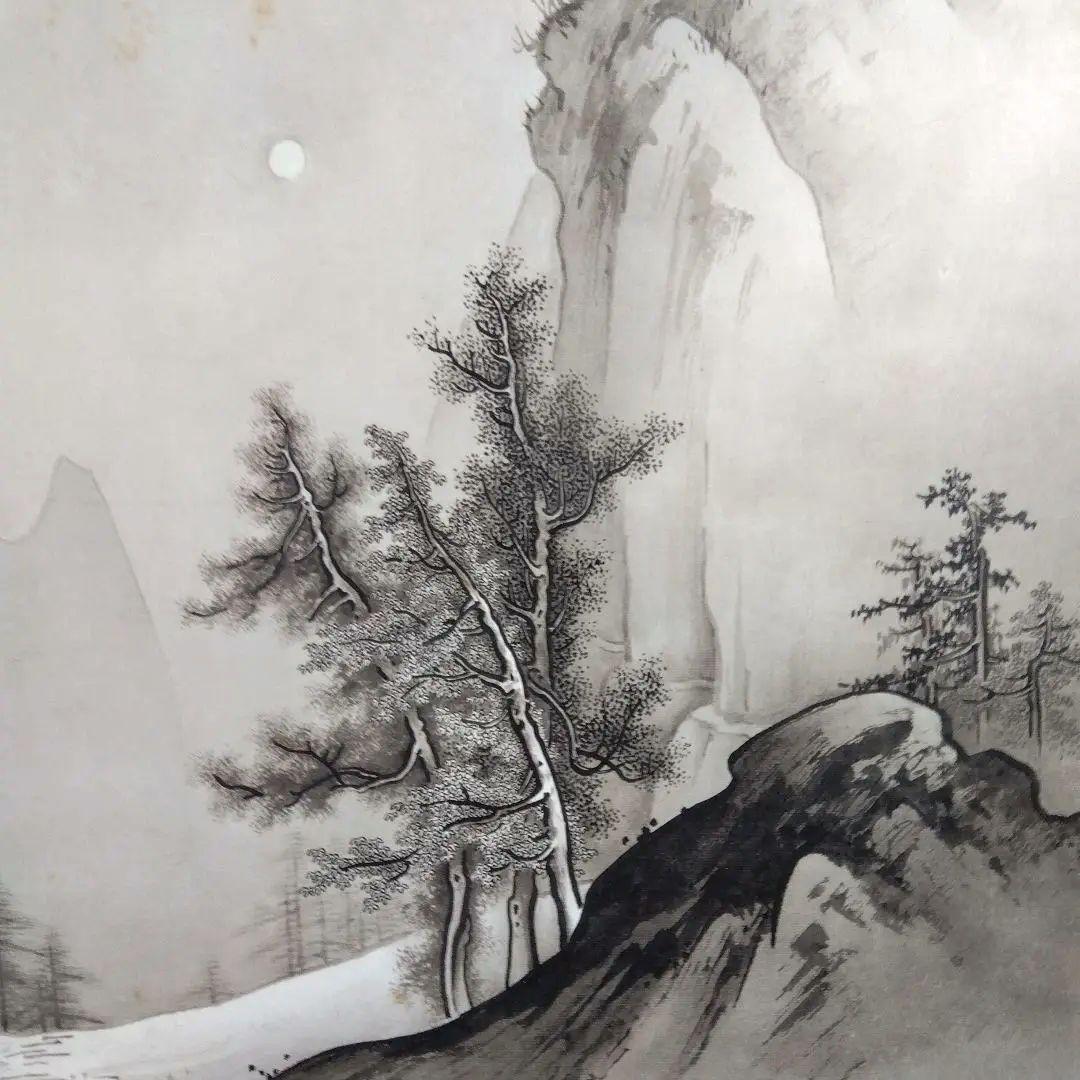 掛軸　橋本雅邦「秋月山水図」ボストン美術館