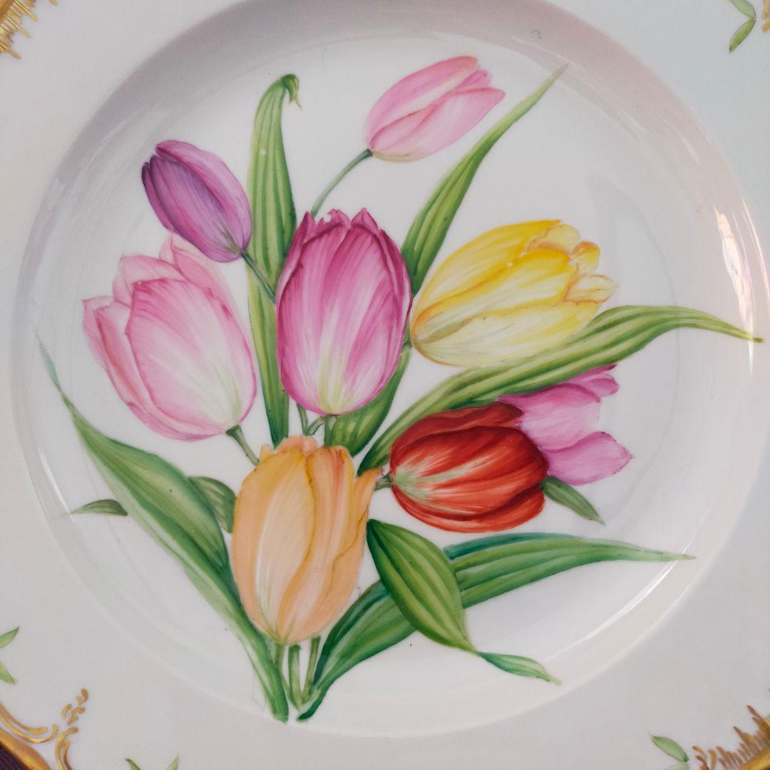 KPM　ベルリン　チューリップ　手描き?　金彩　アンティーク　プレート　皿