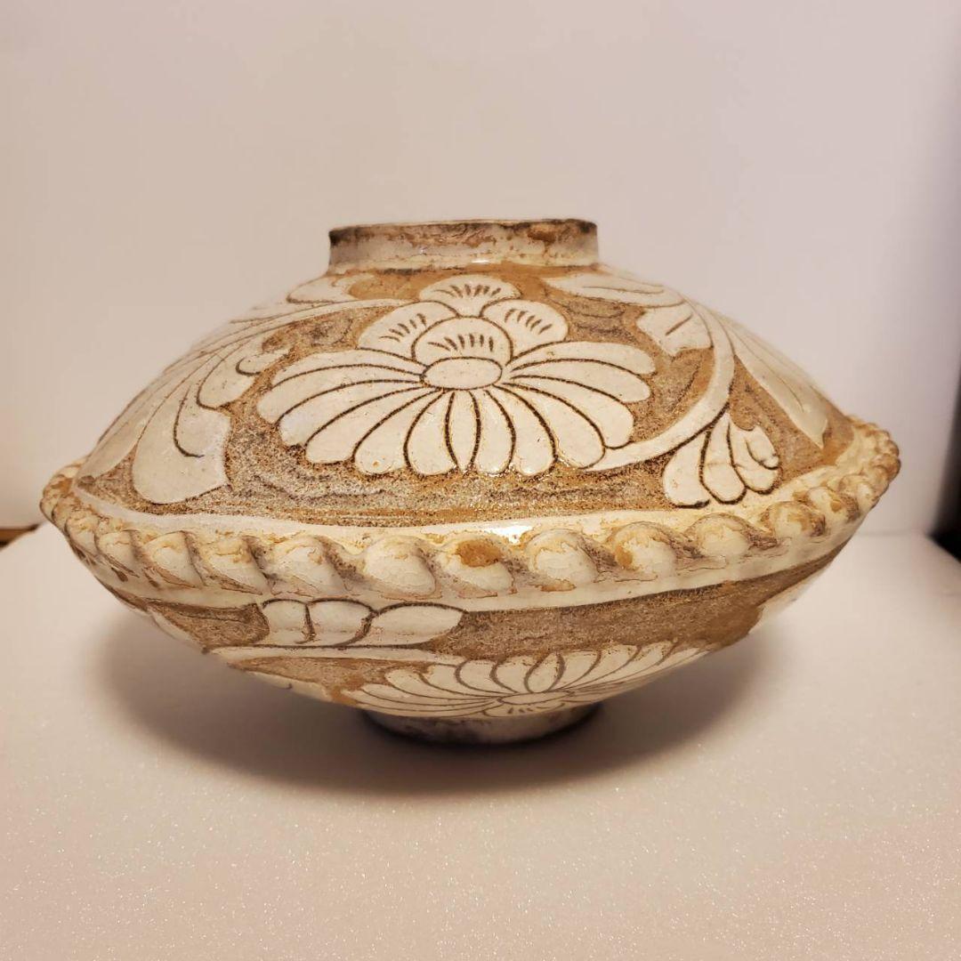 中国古玩　磁州窯　双耳扁壺　時代物唐物