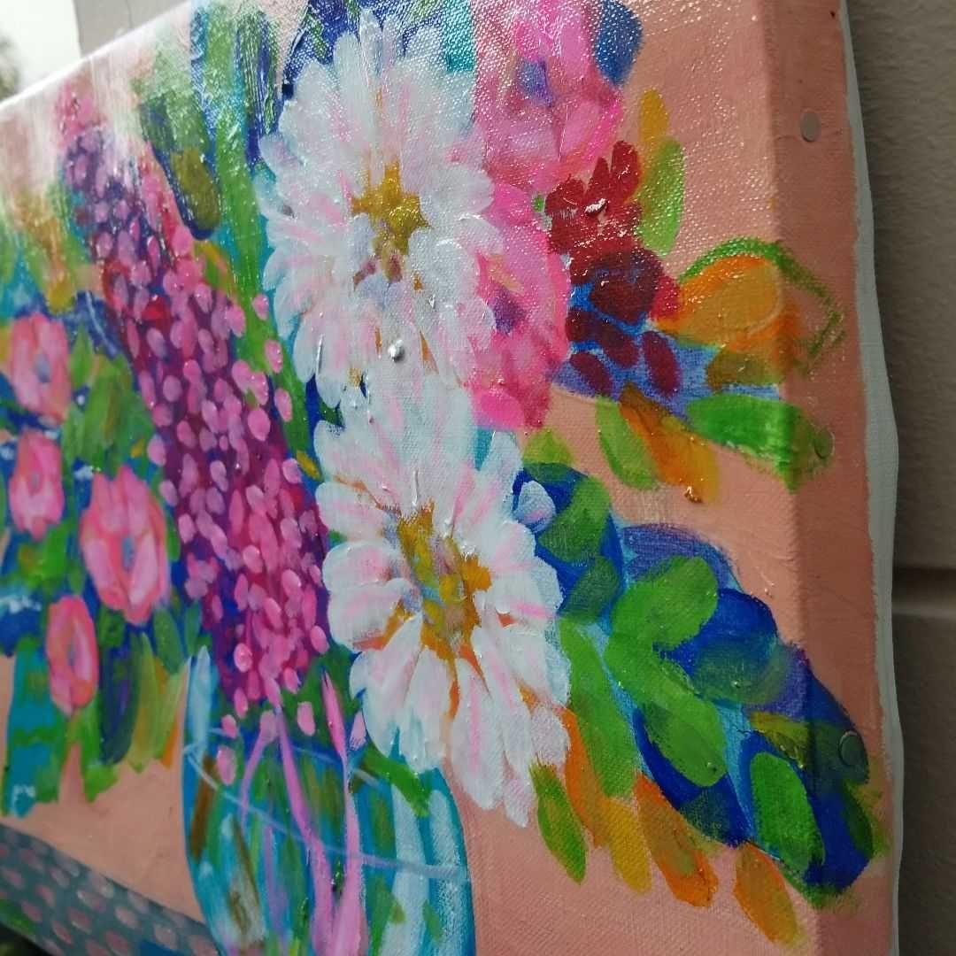 油絵　専用　丸い花瓶に入れたお花