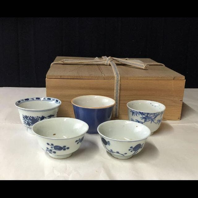 唐物 煎茶碗 5客 寄せ茶碗 合わせ箱 成化年製 中国古玩 茶道具