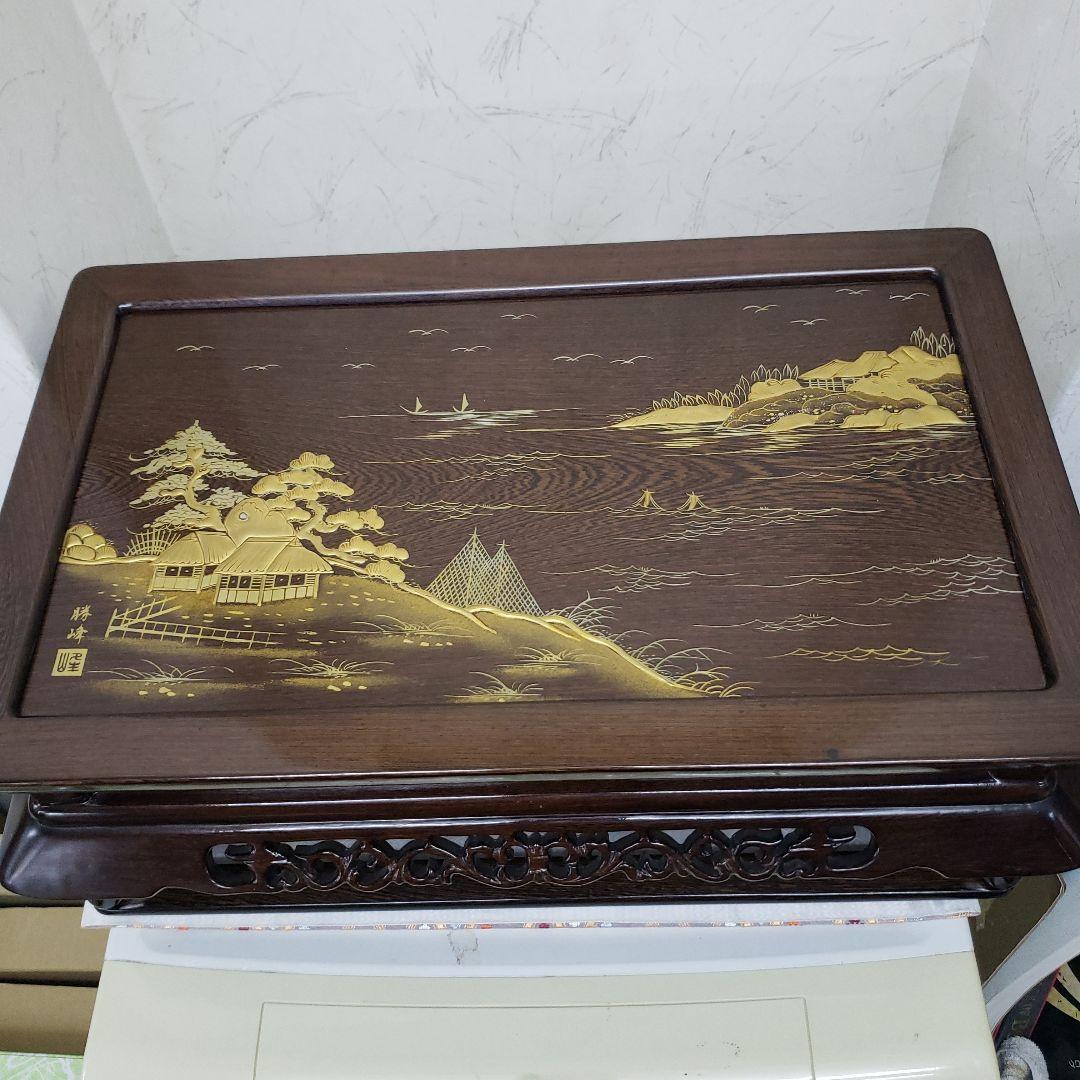 蔵出し特価　鉄刀木(たがやさん)本金蒔絵飾り台作家物　面取りガラスカバー付き