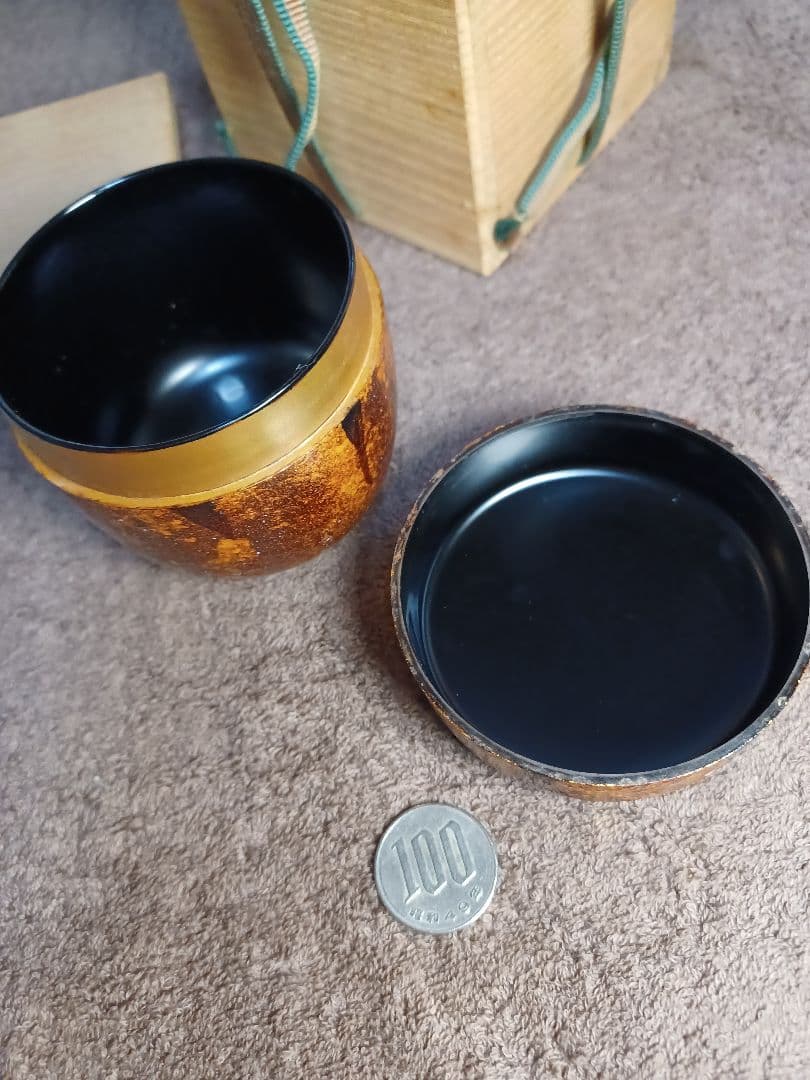 紫とオレンジの模様の漆塗り製棗『銀河』