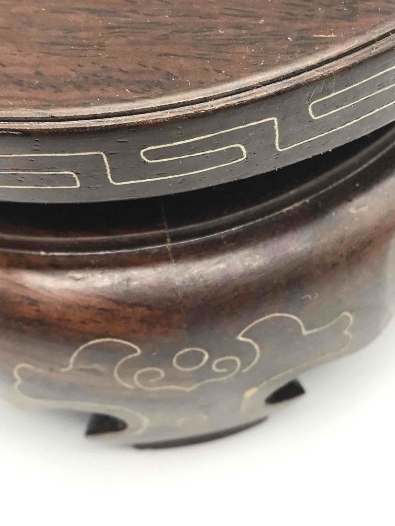 硬木嵌銀線花台　香炉台　銀線模様埋込み　飾り台　盆栽台　花瓶台　置物(B-22)